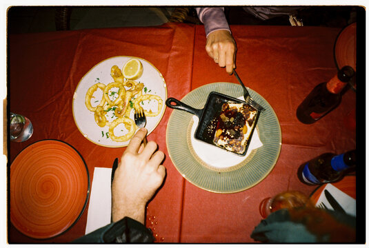 Fried cheese and calamary tapas traditional spanish food