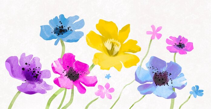 Delicate Anemones and Daffodil  on Pastel Background