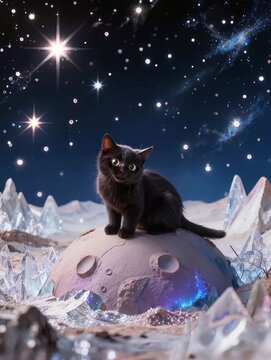A black cat living on a mysterious planet　不思議な惑星に住む黒猫