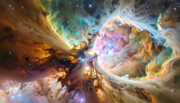 Glass Nebula- -A massive, circular stained glass rose-window inside 