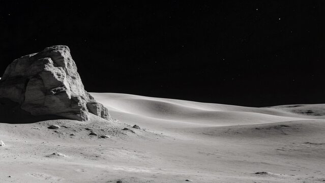 Moon surface with rock and sand
