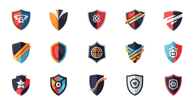 Collection of diverse shield icons representing security and protection.