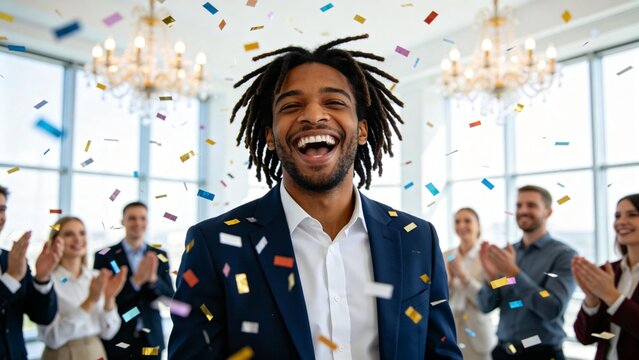 Businessman celebrating with confetti