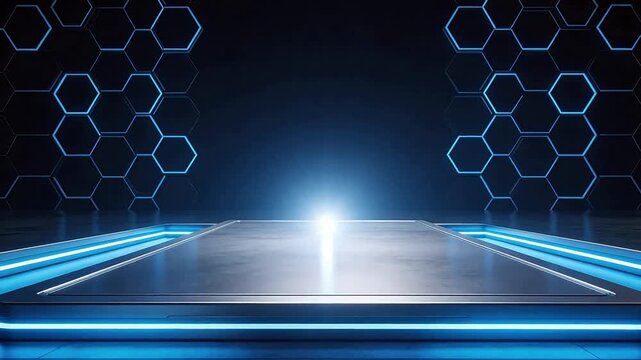 Futuristic stage with hexagonal lights