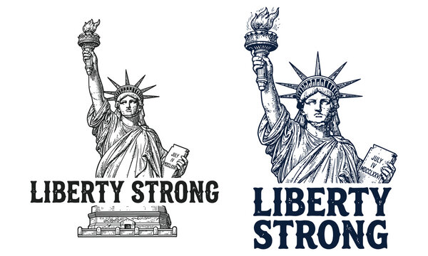 Statue of liberty engravings with independence day declaration and patriotic typography