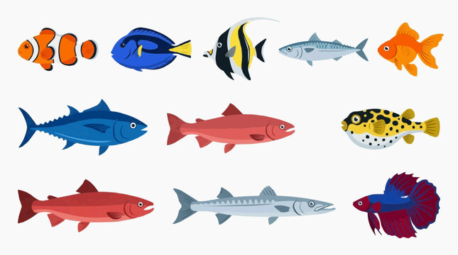 Collection of Diverse Fish Species Illustration