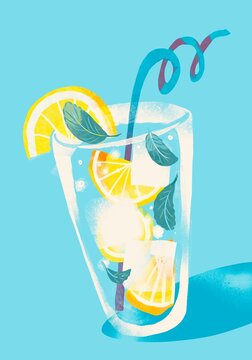 Glass of Water with Lemon and Ice &ndash; Refreshing Drink
