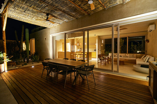 Indoor Outdoor Living design house at night