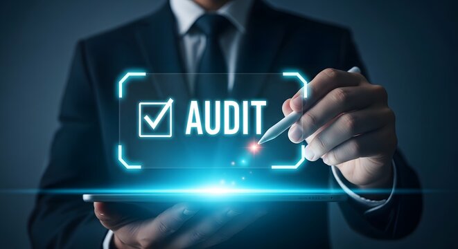 Businessman conducting a thorough audit process