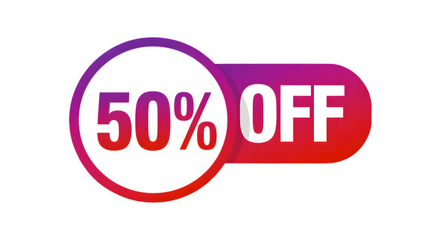 Fifty Percent Discount Sale Banner with Vibrant Red and Purple Gradient Background