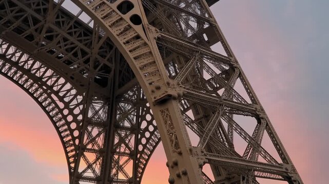 Structural Detail of the Eiffel Tower at Sunset Generative AI