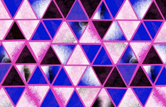 Geometric Triangle Pattern in Blue Pink Black White