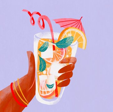 Citrus Summer Cocktail with Ice and Straw