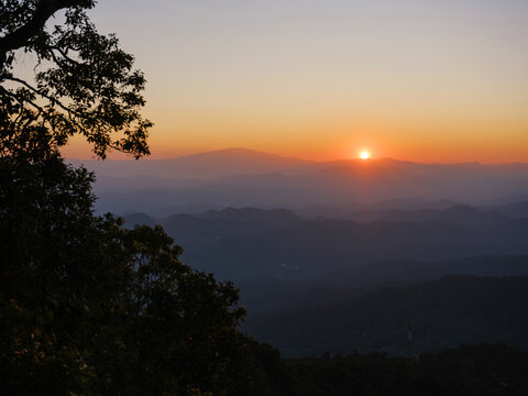 Sunset over the hills in Chiang Mai, Thailand 