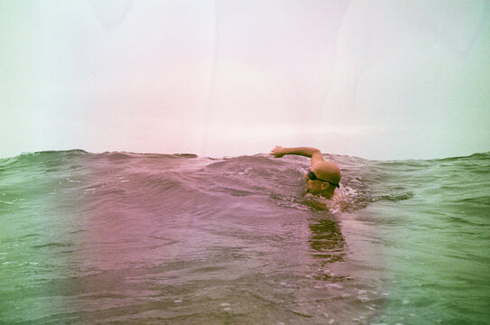 Man Swimming crawl in the sea