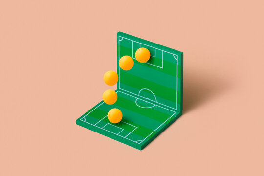 Orange balls in soccer field cube digital system