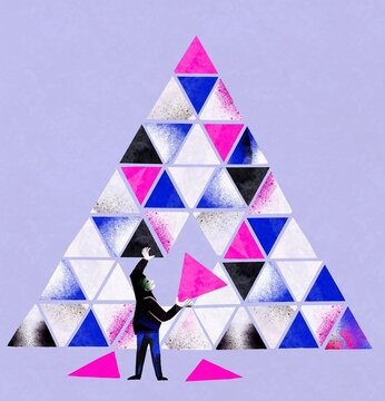 Closing the Gap: Human Figure Fixing a Geometric Pyramid