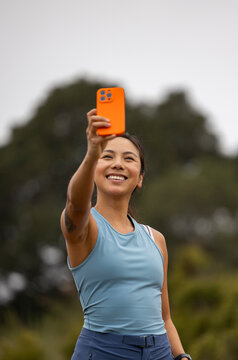 mile selfie cell phone Portrait Asian woman