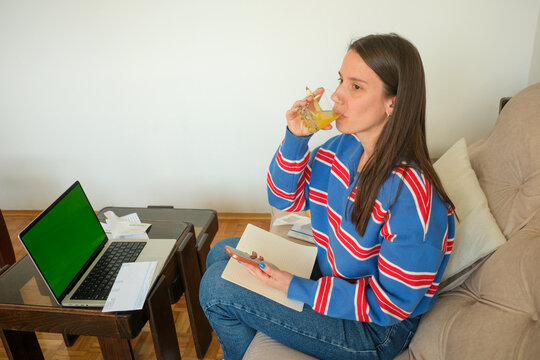 Taking a break with drink while working from home