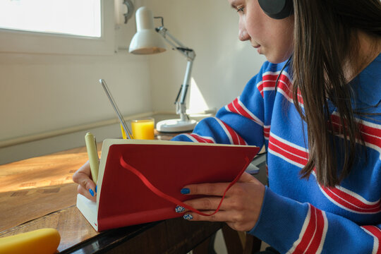 Studying or working on a tablet at home