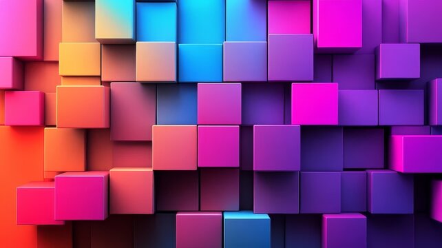 Abstract geometric 3d wallpaper featuring vibrant gradient cubes and colorful modern blocks background illustration.