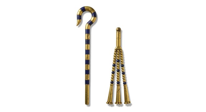 Egyptian, gold and blue, shepherd's crook and staff, ancient symbols, royalty and power