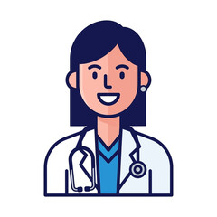 Fototapeta premium Illustration of a smiling female doctor wearing a white lab coat and stethoscope.