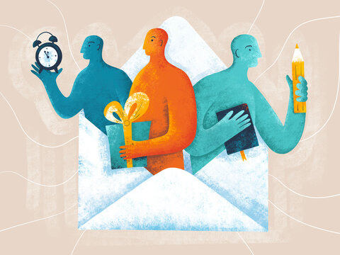 Three figures as a metaphor for help in work
