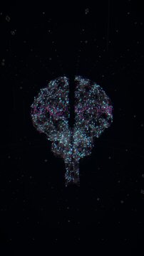 Vertical display of a rotating 360 view of a futuristic artificial intelligence core processing quantum data