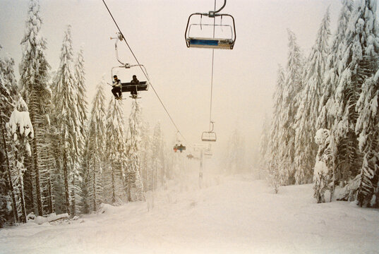 Snowy chairlift ride