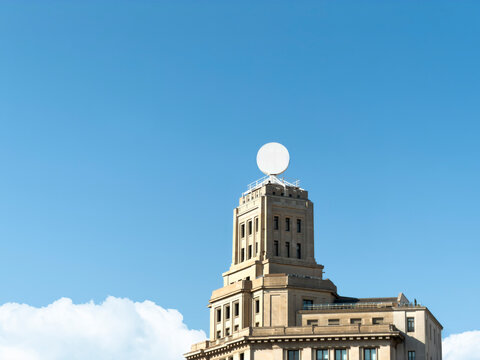 Majestic building with Blank Billboard and blue sky