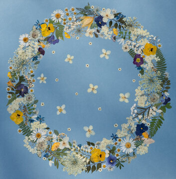 Wreath on blue in sunlight
