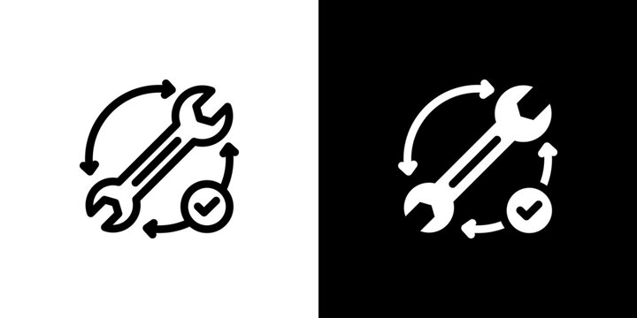 Corrective Action Repair Wrench icon concept with flat Black White Background. Vector illustration.