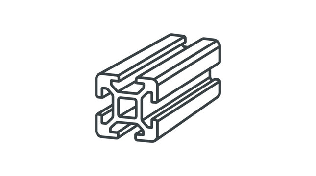 Isometric line art of T-slot aluminum extrusion profile.
