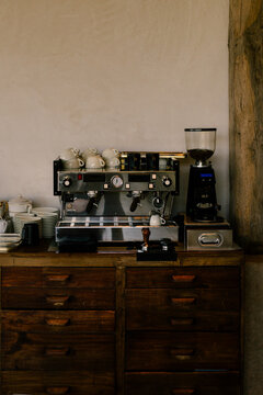 Caf&eacute; area of the rustic Le Doyenn&eacute; hotel