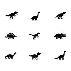 Dinosaur Silhouette Vector Icons Set with Solid Black Dino Shapes Isolated on White © Mardia