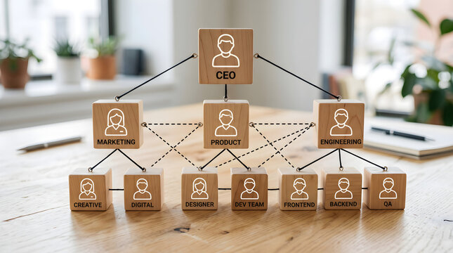 Organizational chart displaying team roles under CEO for business structure.
