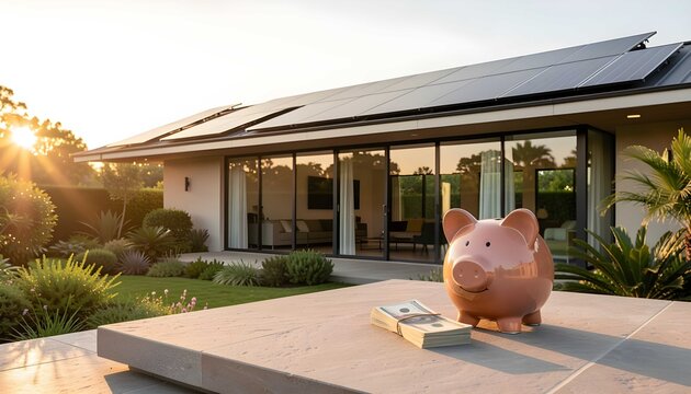 Sustainable Solar Energy House with Rooftop Panels and Financial Savings