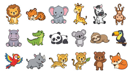 Obraz premium Cartoon wild animals for kids educational posters and children's room decor