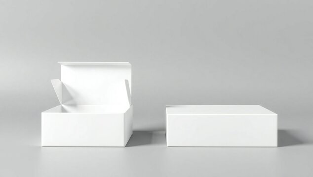 Two white boxes on a plain surface