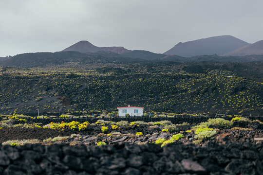 Solitary house amid lava fields on La Palma, Canary Islands