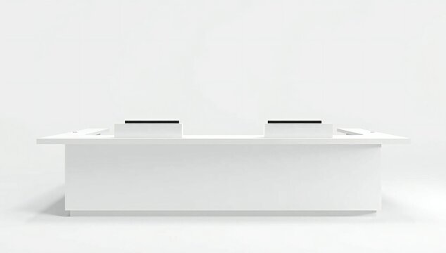 Modern white office desk with two monitors