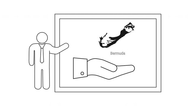 Presentation of Bermudas geography and hand gesture for assistance.
