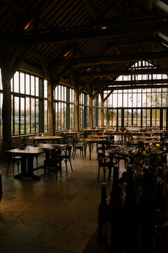 In the refined dining room of Le Doyenn&eacute; country hotel in Saint-Vrain