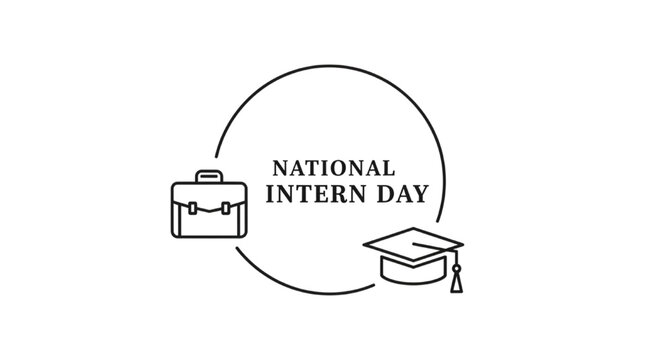 National Intern Day graphic featuring a professional briefcase and academic graduation cap