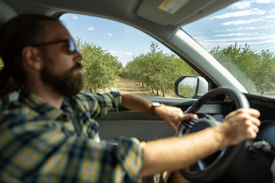 Road Trip Highway driving man selective focus