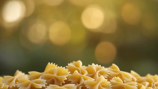 Close-up of Farfalle Pasta with Golden Bokeh Background 4K Generative AI