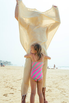 Tender Family Beach Moment After Swimming
