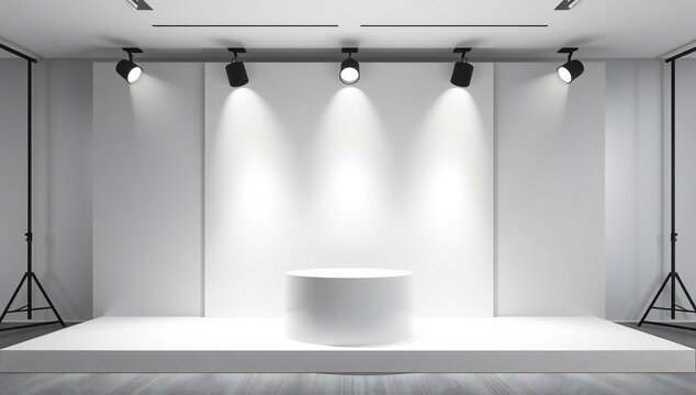 Modern studio with spotlights and shelf