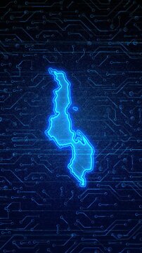 4K Resolution, Malawi Country Digital Electric Futuristic Technology Map, Suitable for Tech events, Science, Politics, Elections, News and Sports Events